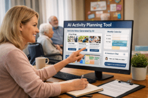 activity director using computer