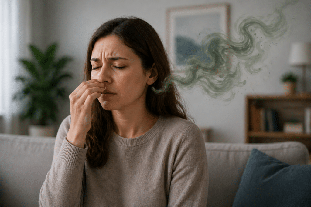 What medical conditions cause phantom smoke smells?